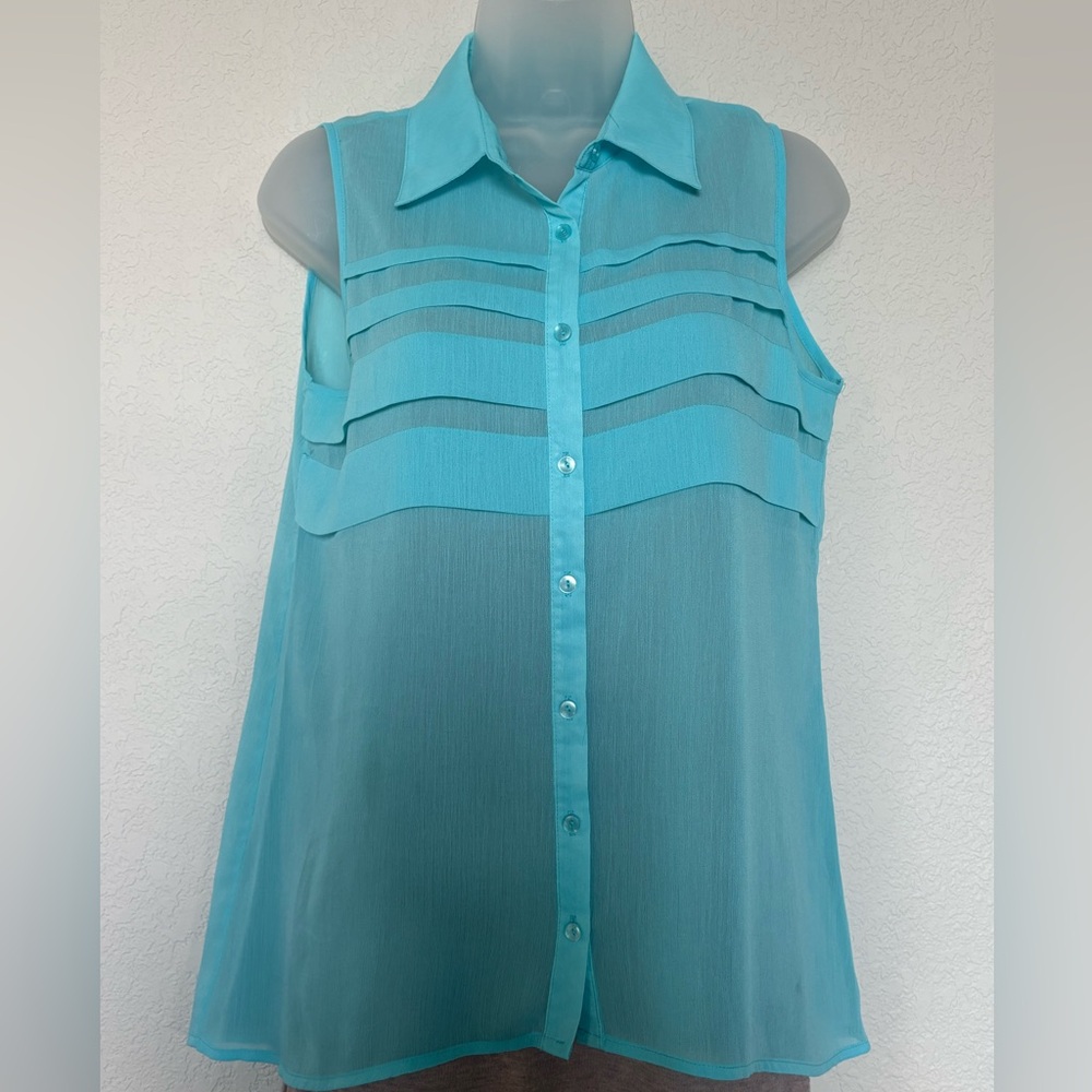 Zac & Rachel Sheer Turquoise Sleeveless Blouse